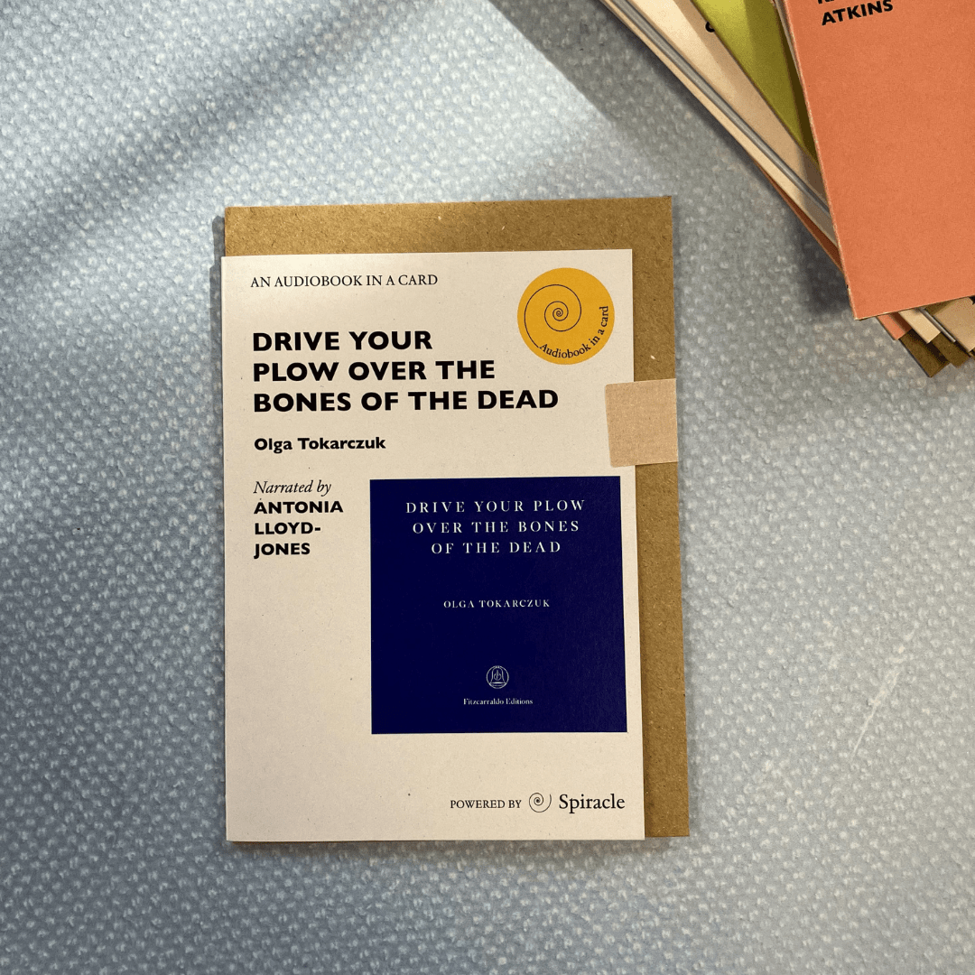An Audiobook in a Card - Drive Your Plow Over the Bones of The Dead by Olga Tokarczuk - The Willoughby Book ClubAudiobook