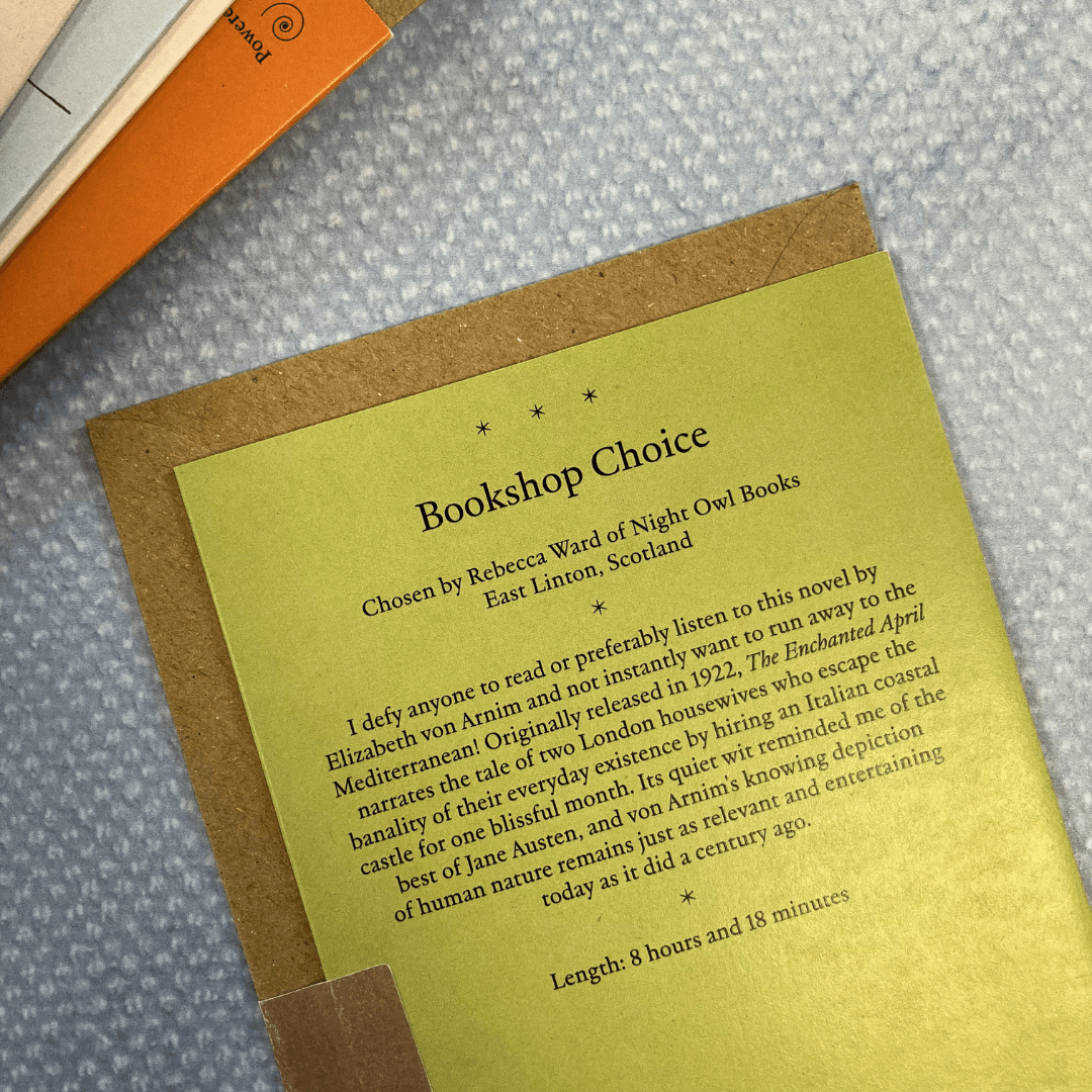 An Audiobook in a Card - The Enchanted April by Elizabeth Von Arnim - The Willoughby Book ClubAudiobook